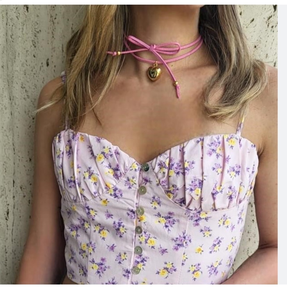 ZARA Pink Floral Pattern Bralet Crop Top